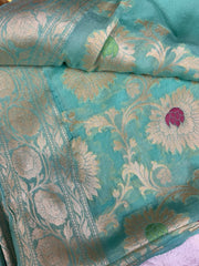 BNM103 - Pure Khaddi Banarasi Chiffon saree with Minakari Zari work. Comes with Stitiched Blouse.