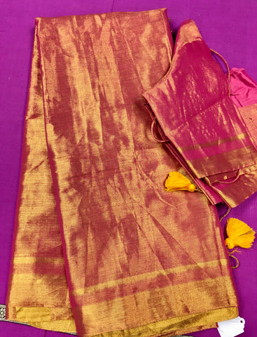 KSS362 HANDLOOM TISSUE MULL SAREE PEACH COLOR