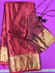 KSS357 HANDLOOM SILK TISSUE SAREE IN MAROON DUAL TONE WITH GOLD ZARI BORDER