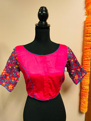 DKF125-Cotton Blouse with heavy Floral Embroidery on sleeves and back. Can be altered upto size 42