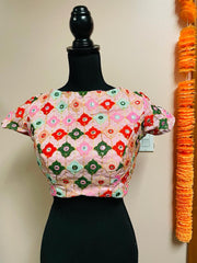 DKF149-Designer Blouse in Pink with Heavy Embroidery. Can be altered up to 42