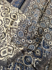 PURE MODAL SILK SAREE IN GRAY WITH INDIGO AJRAKH PRINT