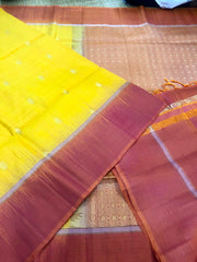 KSS332 Pure Kanjivaram Soft Silk Saree In Orange w/ Red Border. Fall Peco done. Stitched blouse size: 38 - 46. SILK MARK CERTIFIED