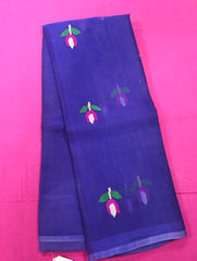 KKT128 PURE MATKA SILK JAMDANI SAREE IN DARK BLUE WITH MULTICOLOR THREAD WORK