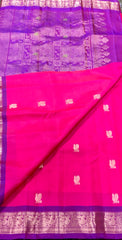 SKH147 PURE GADWAL HANDLOOM SILK SAREE IN PINK WITH PURPLE ZARI BORDER AND PALLU