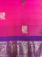 SKH147 PURE GADWAL HANDLOOM SILK SAREE IN PINK WITH PURPLE ZARI BORDER AND PALLU