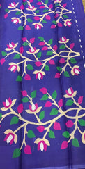 KKT128 PURE MATKA SILK JAMDANI SAREE IN DARK BLUE WITH MULTICOLOR THREAD WORK