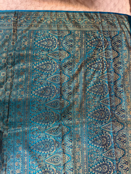 BSK109 - Heavy Banarasi Jamewar Silk Saree in Sky Blue with Dark Blue Threadwork.