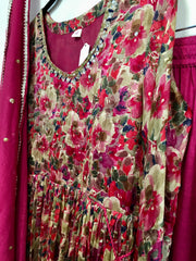 RBD047- Valentino pink floral chinnon anarkali suit with dupatta.