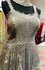 RFSS1713 - Heavy Partywear dresss in Steel Grey. Comes with stylish skirt, crop top, and Necklace Dupatta