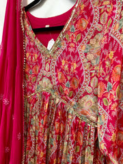 RBD021- Pink floral print chinnon suit with dupatta.