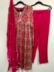 RBD021- Pink floral print chinnon suit with dupatta.