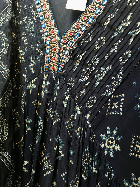 RBD040 - Blue Chinnon suit comes with embroidery on yoke. Comes with dupatta.