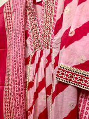 RBD061- Pink lehriya cotton suit with dupatta