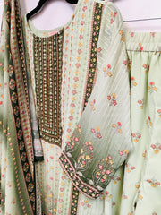 PNK019- Light green digital print suit in chiffon with gharara.