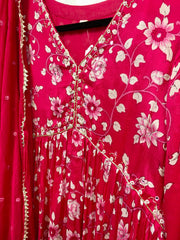 RBD029-Pink front slit chinnon suit with dupatta.