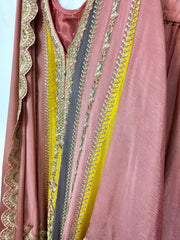 PNK016- Multi color panel anarkali in crepe fabric onion pink.