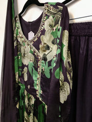 RBD056- Dark purple and green chinnon suit with dupatta.