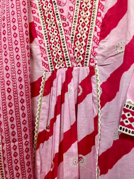 RBD061- Pink lehriya cotton suit with dupatta