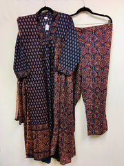 RBD041 -Alia cut Printed cotton suit in blue with printed pants. Comes with cotton dupatta.