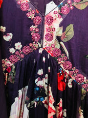 RBD037- Mull cotton floral print suit in purple with embroidery on yoke. Comes with dupatta.