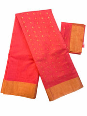 HPSC305 - Pink Pure Handloom Silk Cotton Saree with Zari Buttas in lower half,  Zari Border and Pallu