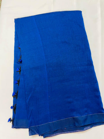 Pure Handloom Plain khhaadi Cotton Saree w/ pure Cotton Rye Bandhini stitched blouse. Fall Peco Done. Extra Running Material Blouse piece included.