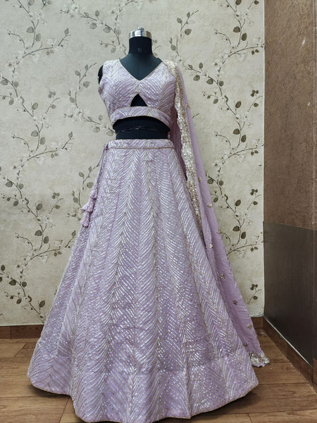 AFL1030 - Georgette Lehenga in lavender with gota work and with Net Dupatta. Also Comes with a matching stitched blouse.