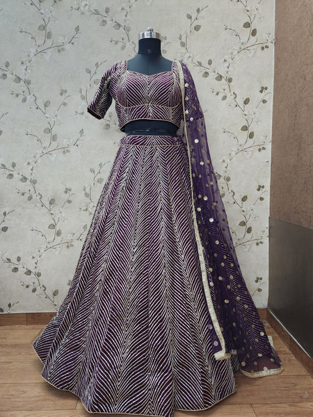 AFL1032 - Georgette Lehenga in Purple with gota work and with Net Dupatta. Also Comes with a matching stitched blouse.