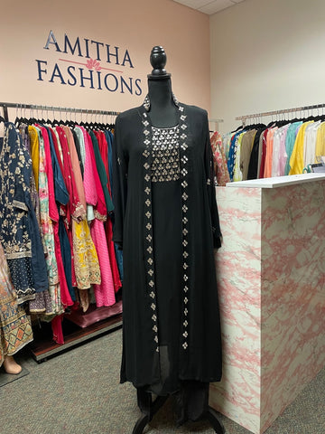 RFSS1657- Stylish indo-western chiffon embroidery  inner top with detachable embroidered jacket and palazzo