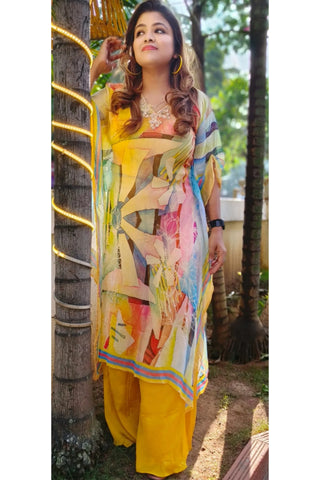 RFSS1351 - Pure Georgette Printed Kaftan With Embroidery. Comes With Sharara.