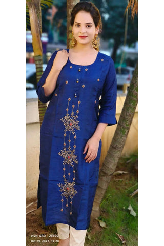 RFSS1312 - Pure Muslin Silk Kurta With Cut-dana Embroidery