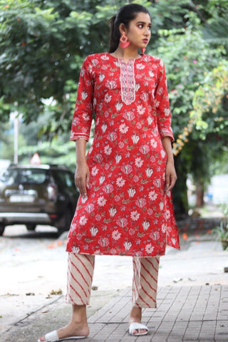 RFSS637 - Chanderi Cotton Kurta with contrast pants