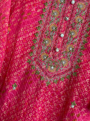 RFSS1148 - Chiffon Full Suit in Dark Pink with all over Embroidery. Comes with straight pants and Chiffon Dupatta