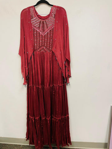 RFSS601 - Rust colored Party Wear Gown in Chiffon with Sequin work