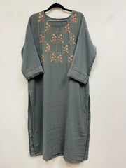 RFSS781 - Linen Mix Kurta in Grey with Pearl Embroidery on Yoke