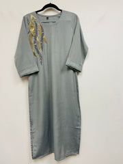 RFSS785 - Designer Muslin Silk Kurta in Grey with Gold and Silver Hand Embroidery