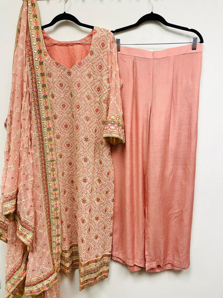 VSS124 - Pure Chiffon Suit in Light Pink with Heavy Embroidery. Comes with Straight Pants and Heavy Embroidered Dupatta