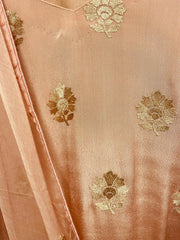 VSS125 - Pure Crepe Suit in Light Pink with Floral Embroidered Motif. Comes with Patiala Salwar and Pure Chiffon Dupatta