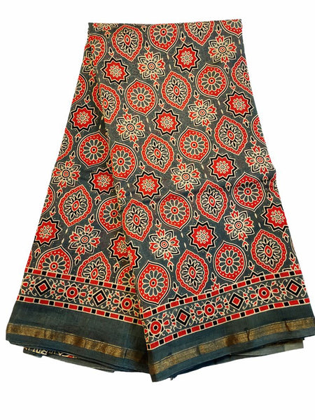 SGCS6 - Pure Chanderi Saree in Grey Ajrakh print