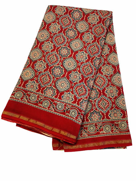 SGCS7 - Pure Chanderi Saree in Maroon Ajrakh print