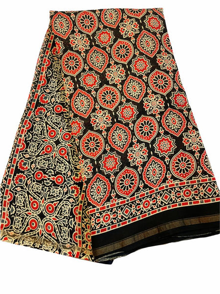 SGCS8 - Pure Chanderi Saree in Black Ajrakh print