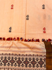 RS2 - Traditional Kaziranga Saree in White from Assam. Munga Cotton fabric with Geometric Handwoven motifs