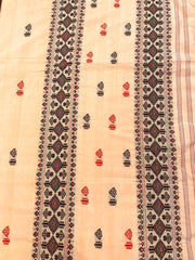 RS2 - Traditional Kaziranga Saree in White from Assam. Munga Cotton fabric with Geometric Handwoven motifs