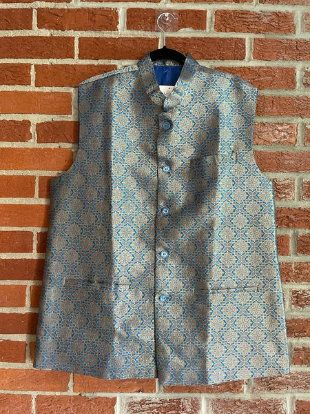 MWJ102 - Semi-Tusser Banarasi Jacket in Blue