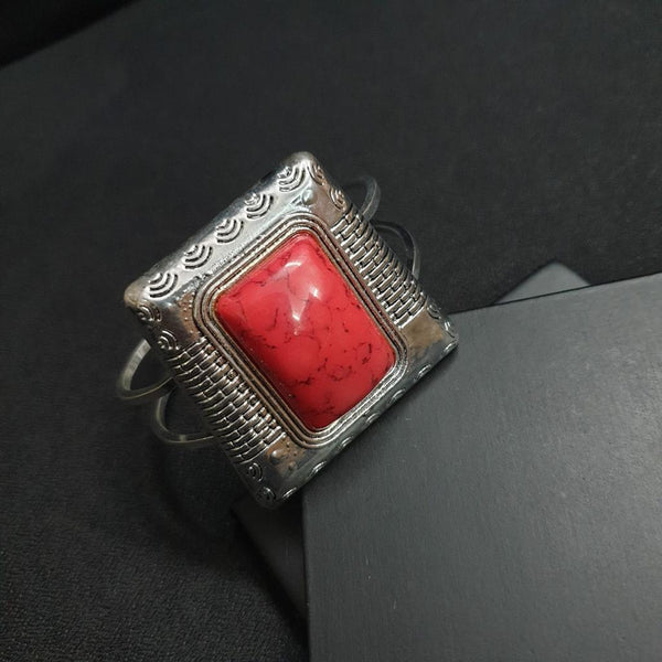 JP542 - German silver bracelet with coral stone