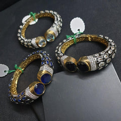 JP549 - Kundan openable kada in blue, black and clear