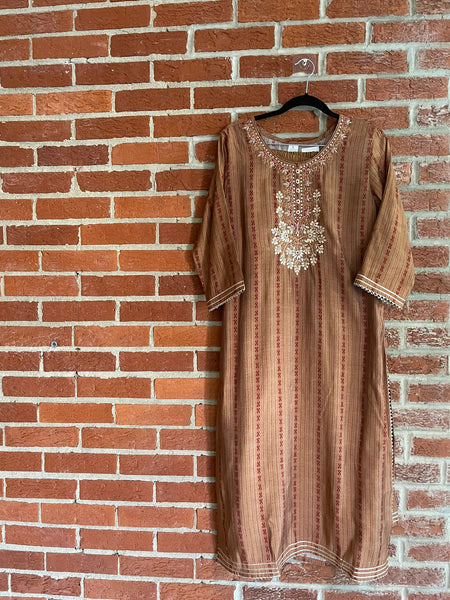 RFSS1135 - Muslin Suit in Brown. Comes with Pants and Digital Print Dupatta