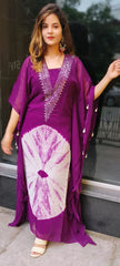 RFSS1353 - Pure Chiffon Shibori Print Kaftan With Mirror Work Embroidery On The Yoke. Comes With Pants.