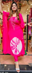 RFSS1353 - Pure Chiffon Shibori Print Kaftan With Mirror Work Embroidery On The Yoke. Comes With Pants.